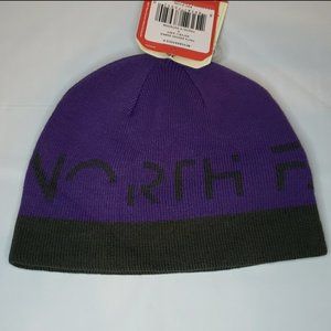 North Face youth reversible beanie, purple/grey, size S (3-6yrs), NWT